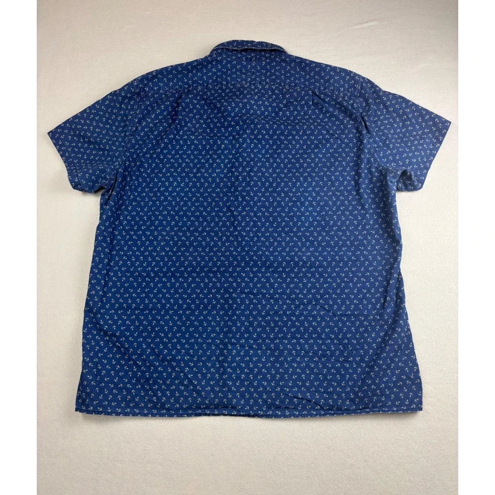 J.Crew Mens XL Popover Shirt Blue Anchor Print Short Sleeve Button Down Casual